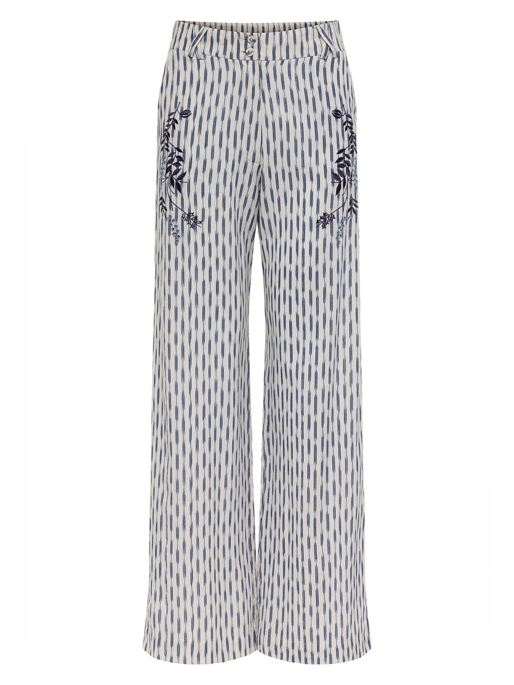 CAROLINA K Lapis Pant Blue White Stripe Embroidered Medium